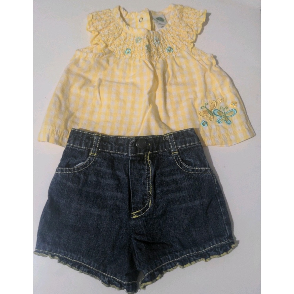 Little Me Baby Girl 2 Piece Matching Yellow Top & Jean Shorts Size 6 Months NWOT